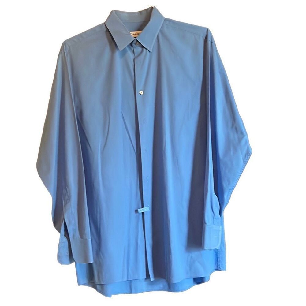 Calvin Klein 16" 32/33 Blue Textured Button Up Regular Fit‎ Dress Shirt Preppy